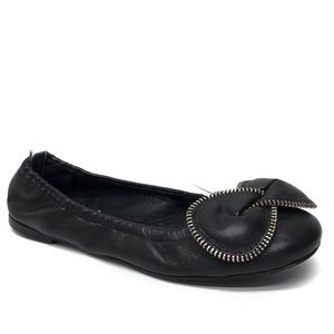 SEE BY CHLOE Black Leather Zipper Bow Flats 37